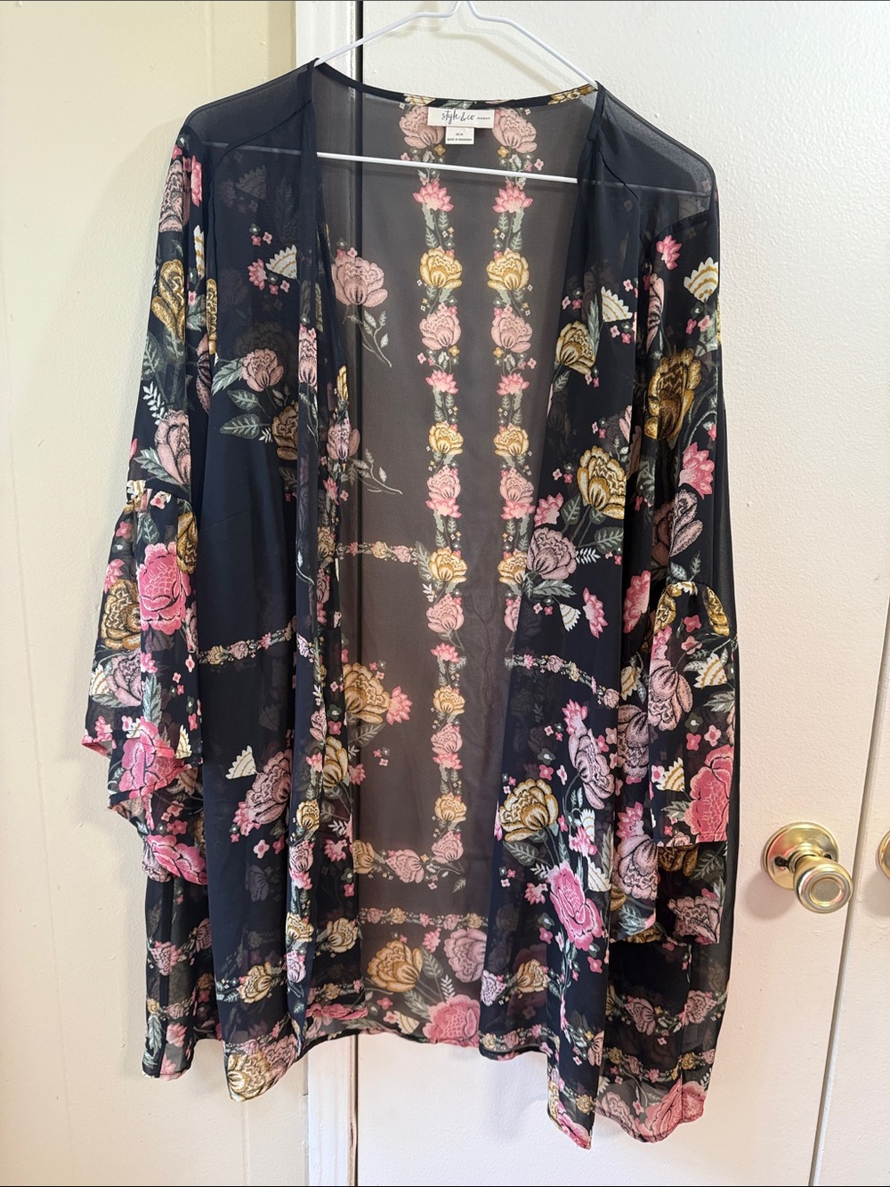 Floral Sheer Kimono Duster Boho Bell Sleeve Women 2X Layering Flowy Lightweight - Picture 2 of 8